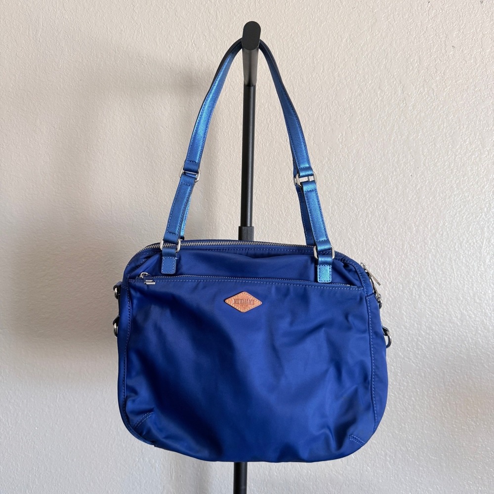 MZ Wallace Jane Shoulder Bag Royal Blue Nylon Metallic Trim Satchel Tote